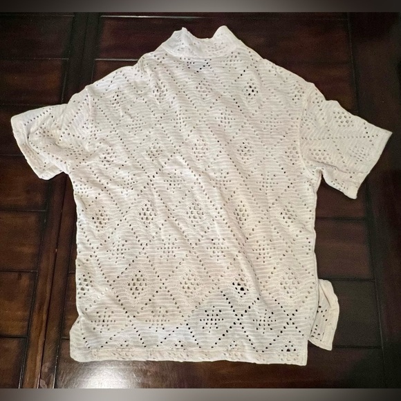 ZARA Cream Knit Eyelet Button Down Shirt | Size XL - Picture 4 of 4